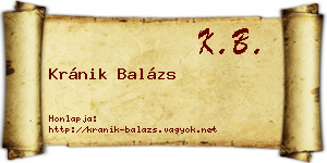 Kránik Balázs névjegykártya