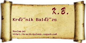 Kránik Balázs névjegykártya